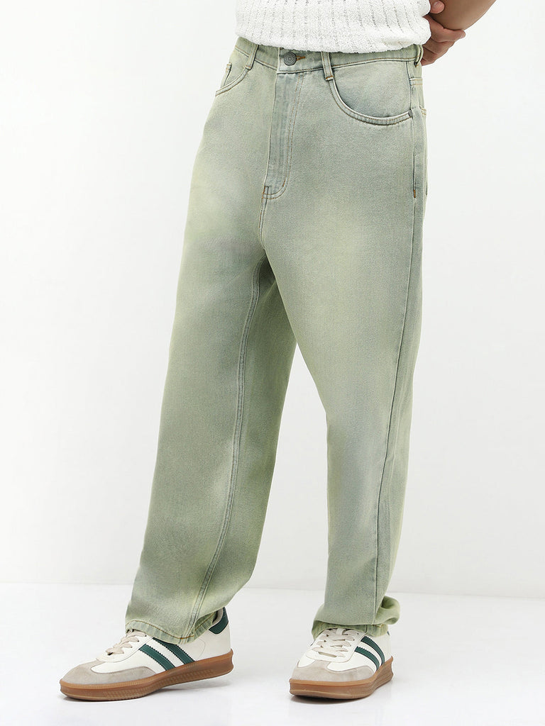 Men's Ice Grey Loose Baggy Fit Heavy Washed Jeans Non-Stretchable