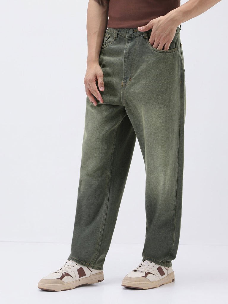 Men's Dark Grey Loose Baggy Fit Heavy Washed Jeans Non-Stretchable