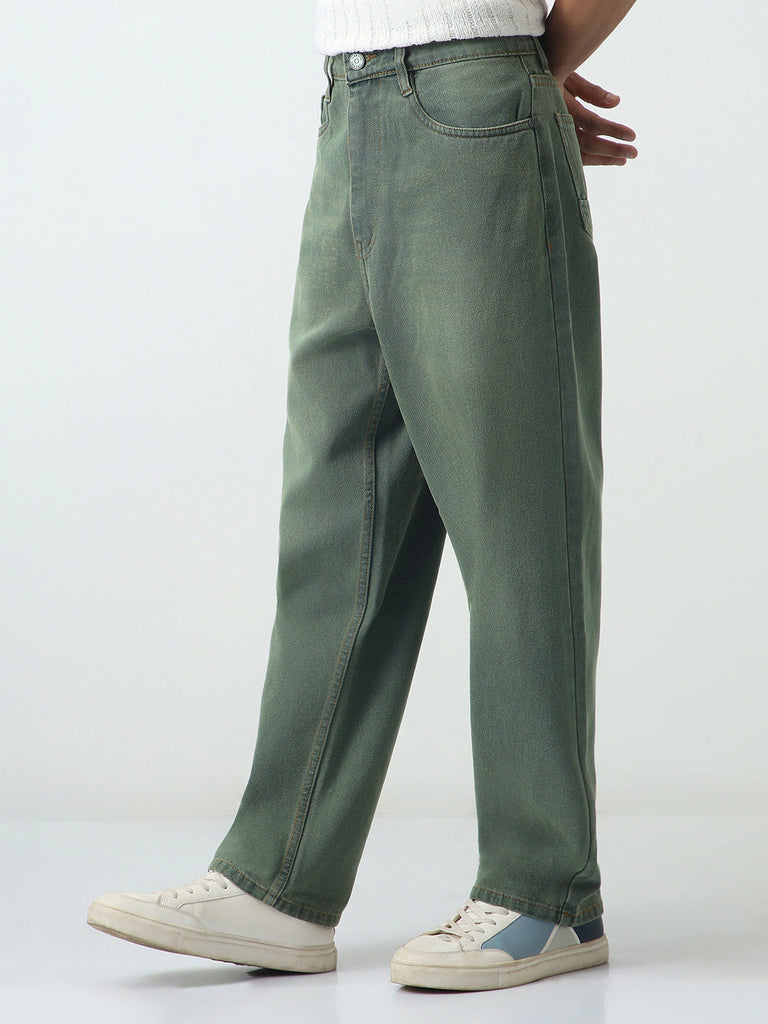 Men's Grey Loose Baggy Fit Heavy Washed Jeans Non-Stretchable